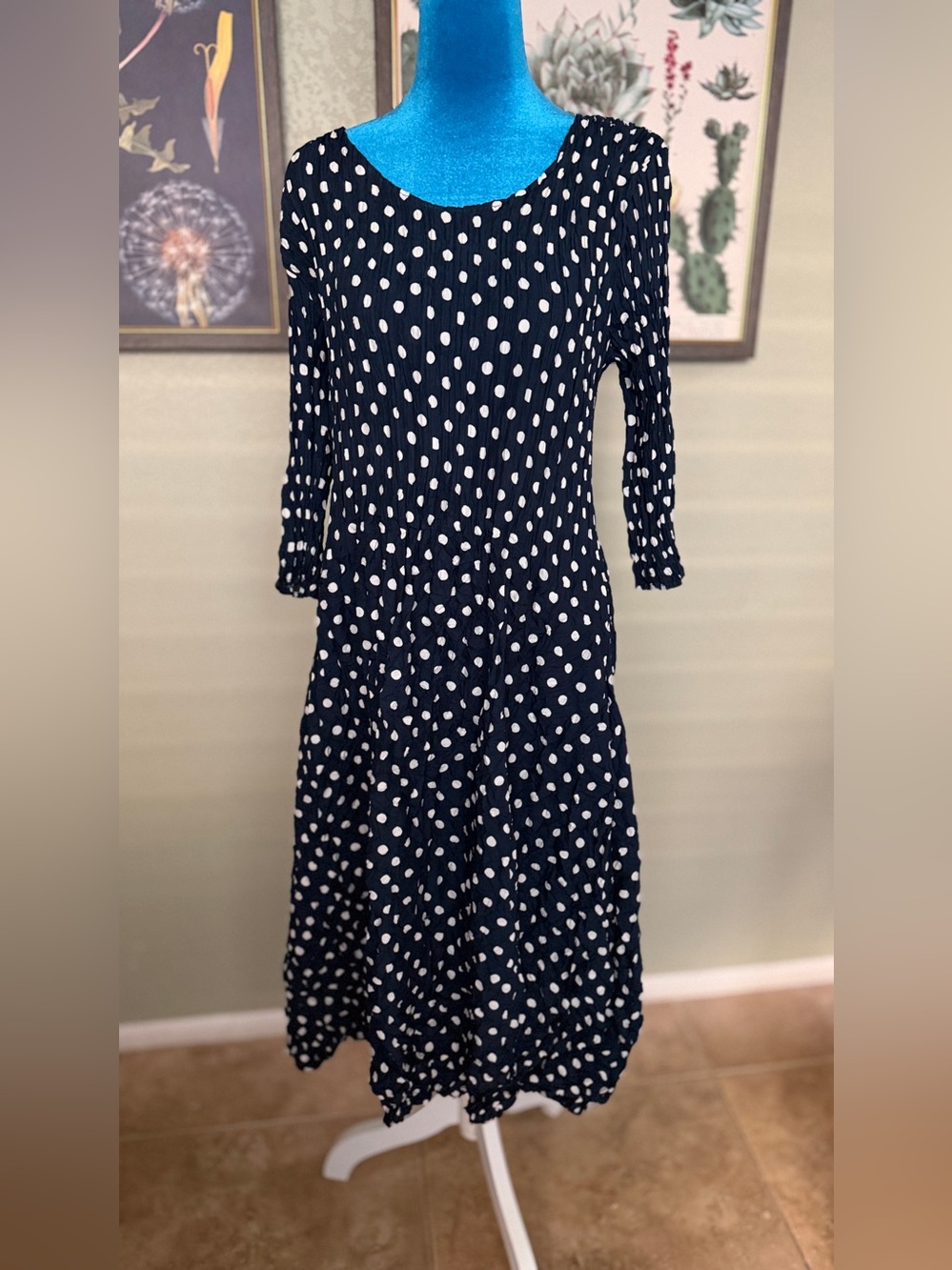 Alquema Women’s Navy Polka Dot Midi Dress - Classic Navy & White